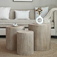 Set of 3 Round Side Table Natural